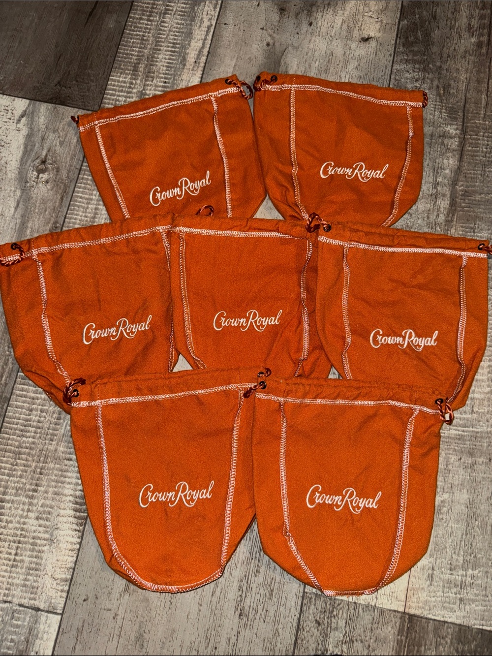 Crown Royal Orange/tan Drawstring Pouches - medium size (appx) 8.5x7.5 Set of 7